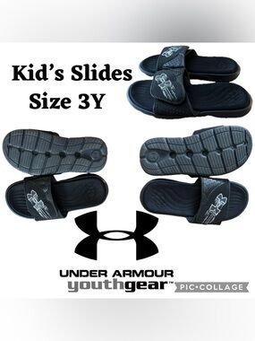Under Armour Mercenary SL Black Adjustable Slides Big Boys Slides Youth Size 3Y